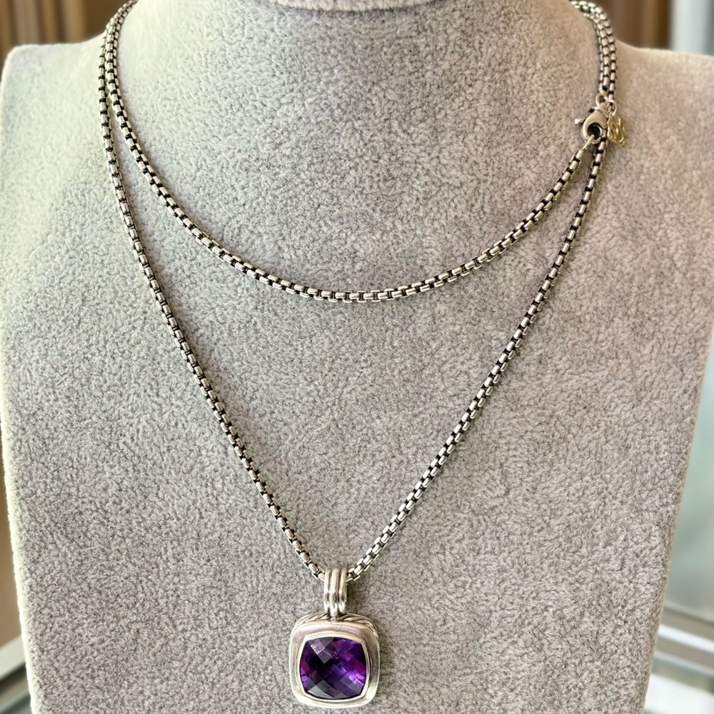 David Yurman Sterling silver 14mm Albion Pendant Necklace with Amethyst 32"